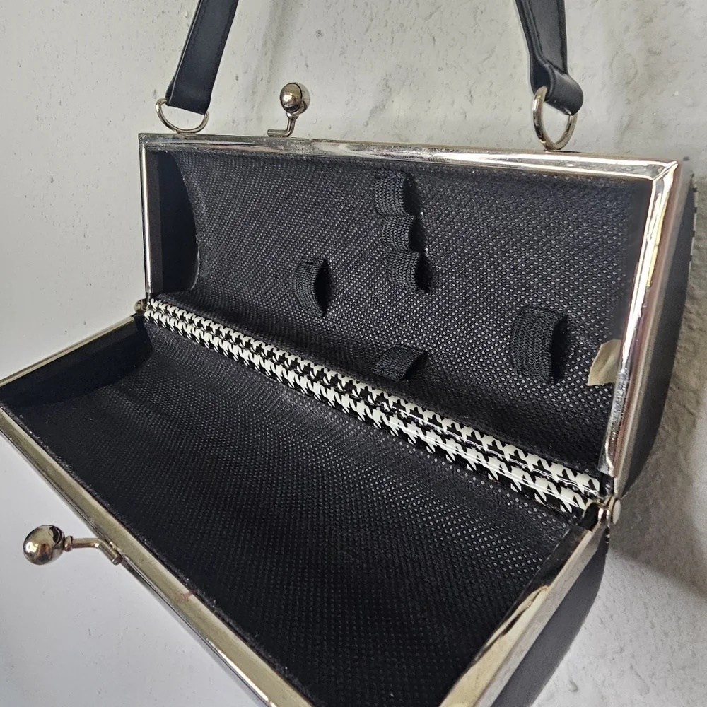 Houndstooth Black White Small Snap Purse‎ Mini Pencil Case 9X3